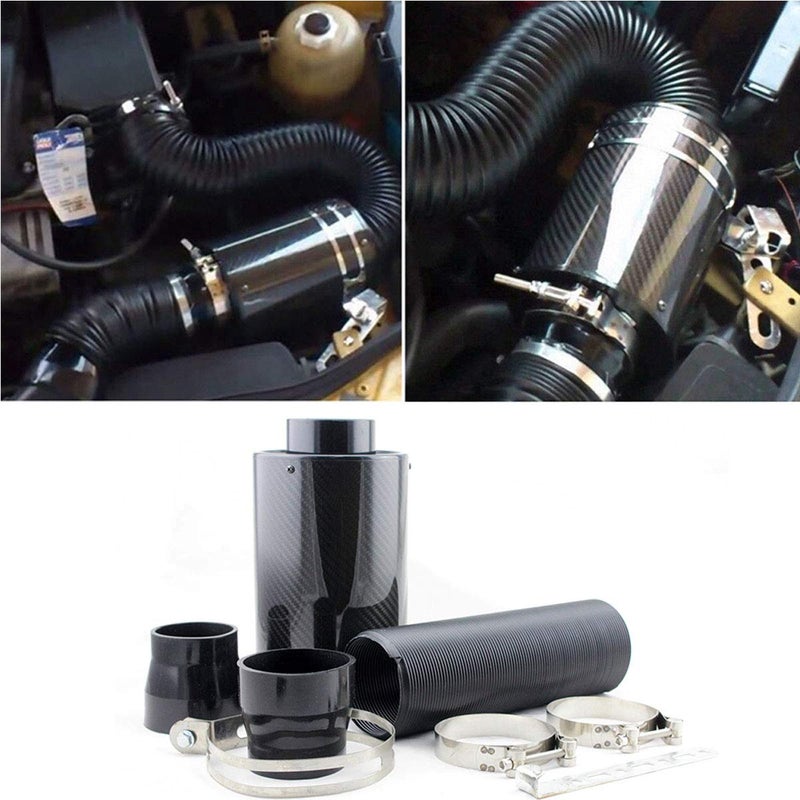 Aiydachy Universal Induction Pipe Hose Kit Intake Air Filter, Universal Car 3" Carbon Fibre Cold Air Filter Feed Enclosed Intake Induction Pipe Hose Kit - Image 2